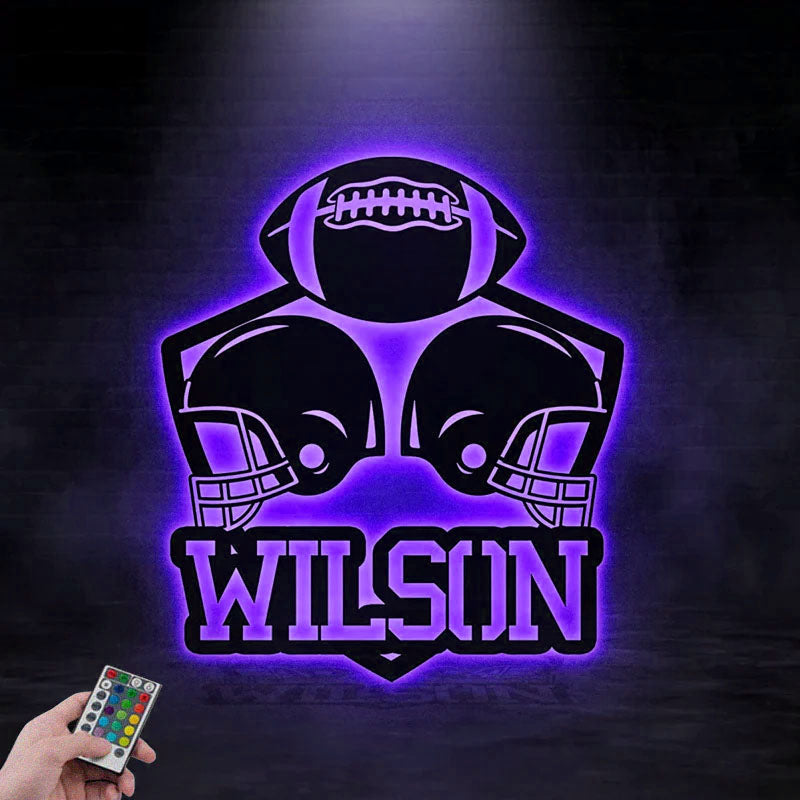 Personalized Football Player, Metal Wall Signs With RGB Led Light