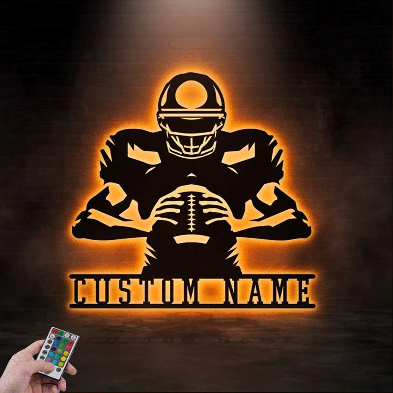 Personalized Football Team Gift, Metal Wall Signs With RGB Led Light