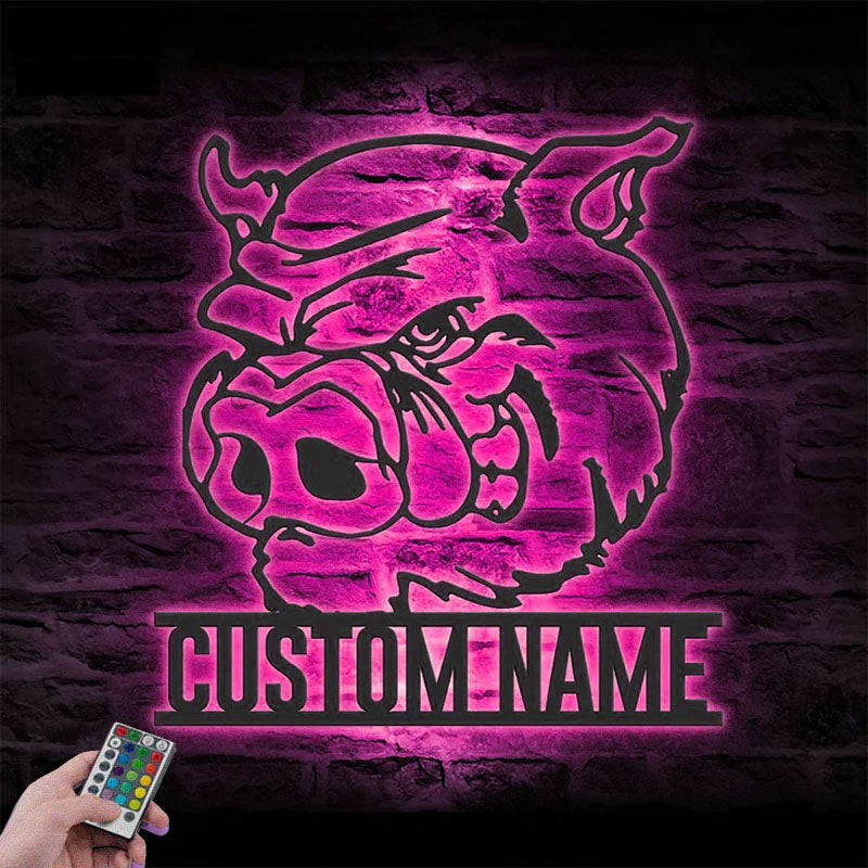 Personalized Funny Pig Farmhouse, Metal Wall Signs With RGB Led Light