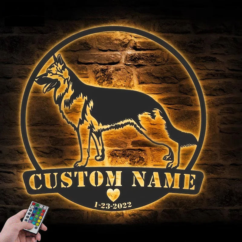 Personalized German Shepherd, Metal Wall Signs With RGB Led Light