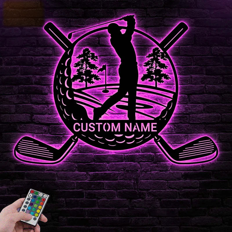 Personalized Golf Metal Wall Signs With RGB Led Light