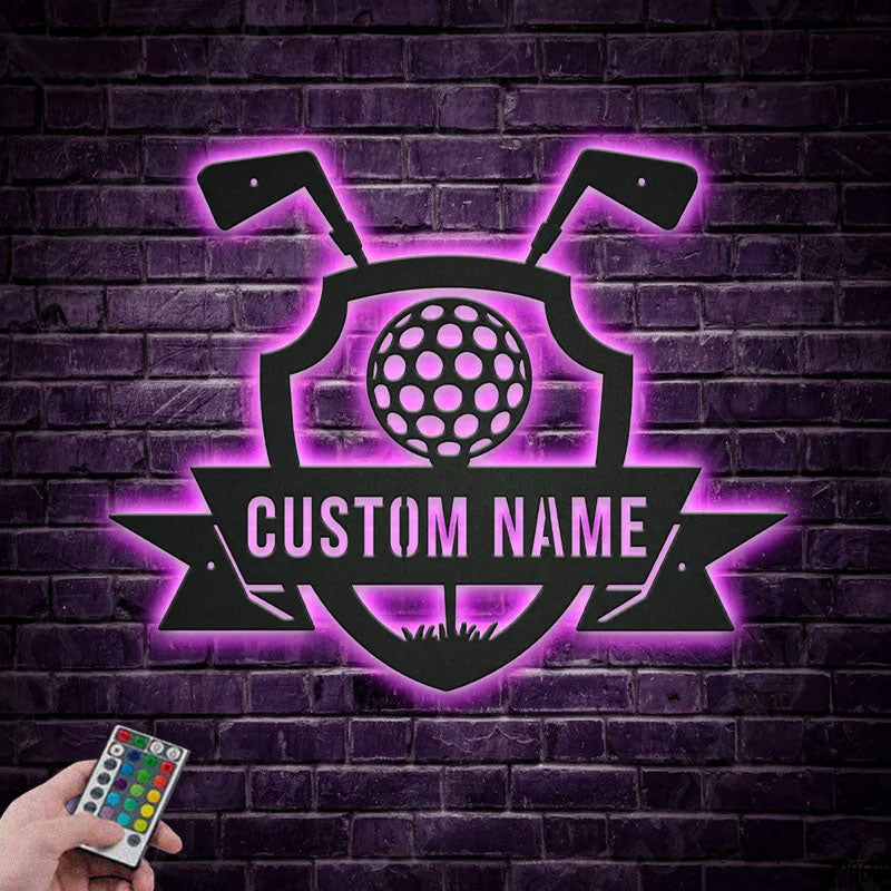 Personalized Golf Player Name Sign Decoration , Metal Wall Signs With RGB Led Light