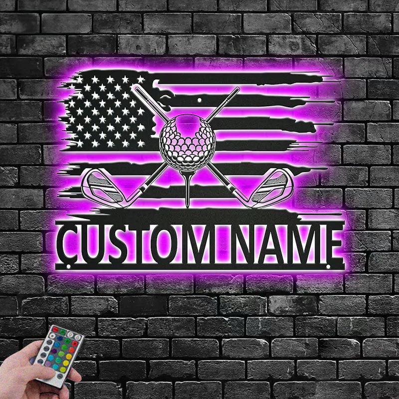 Personalized Golfer Name Sign Decoration For Room, Metal Wall Signs With RGB Led Light