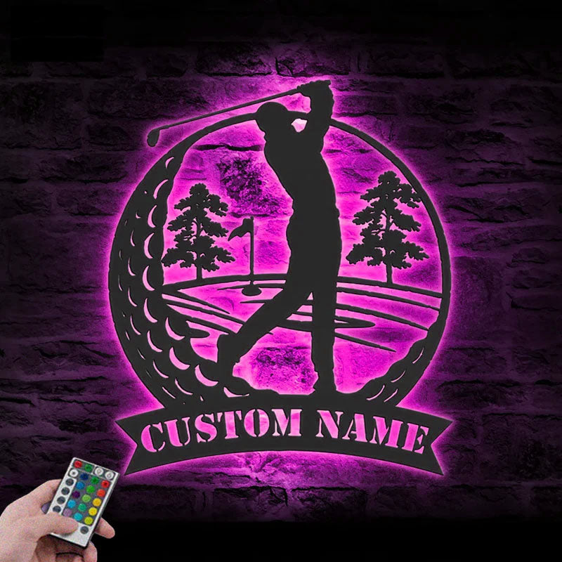 Personalized Golfing Metal Wall Signs With RGB Led Light