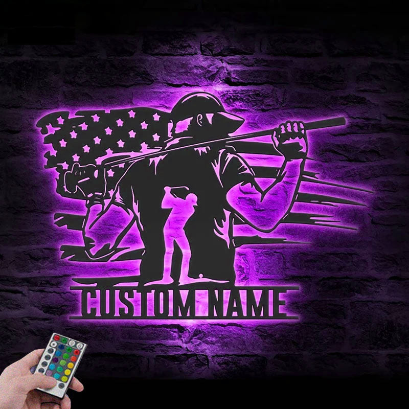 Personalized Golfing US Flag Metal Wall Signs With RGB Led Light