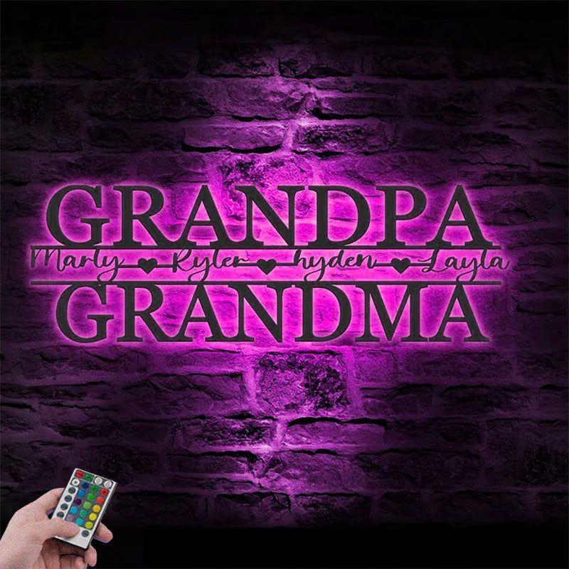 Personalized Grandparents Kids Metal Wall Signs With RGB Led Light