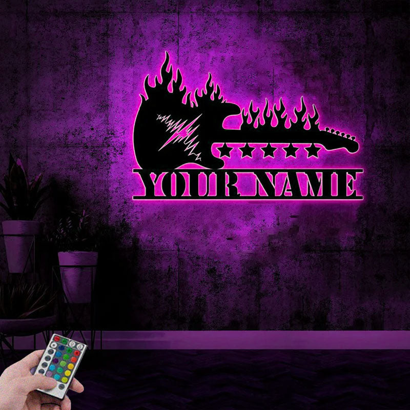 Personalized Guitar Heavy Metal Rock Music Metal Wall Signs With RGB Led Light