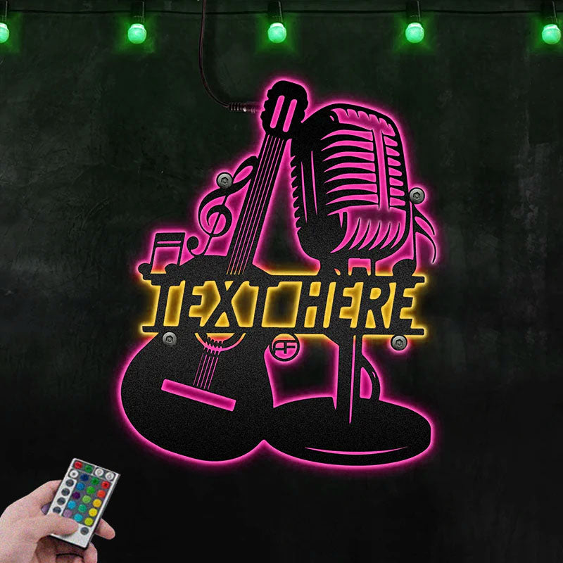 Personalized Guitar and Micro Metal Wall Signs With RGB Led Light