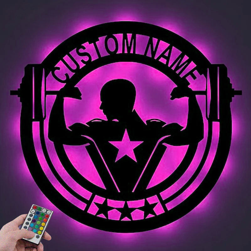 Personalized Gym Metal Wall Decor, Gymer Gift Metal Wall Signs With RGB Led Light