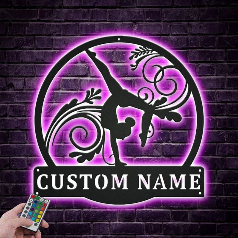 Personalized Gymnastics Metal Wall Signs With RGB Led Light
