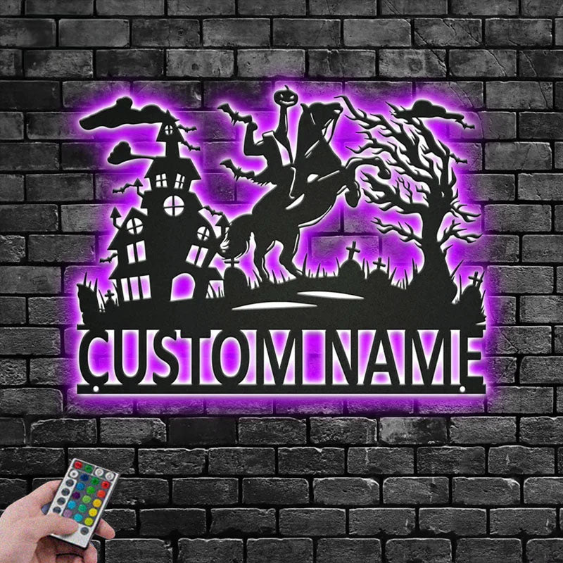 Personalized Headless Horseman Metal Wall Signs With RGB Led Light