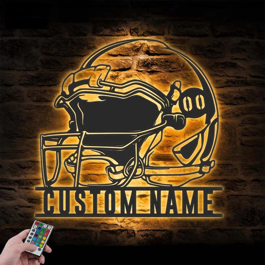 Personalized Helmet American Football, Metal Wall Signs With RGB Led Light