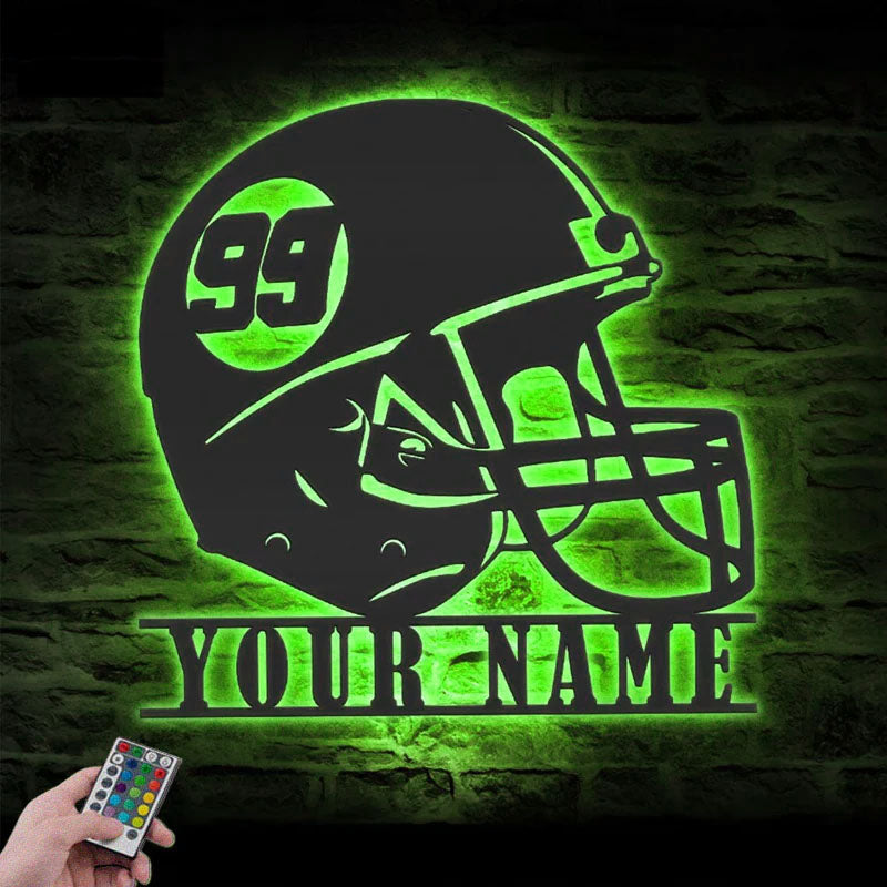 Personalized Helmet American Football, Metal Wall Signs With RGB Led Light