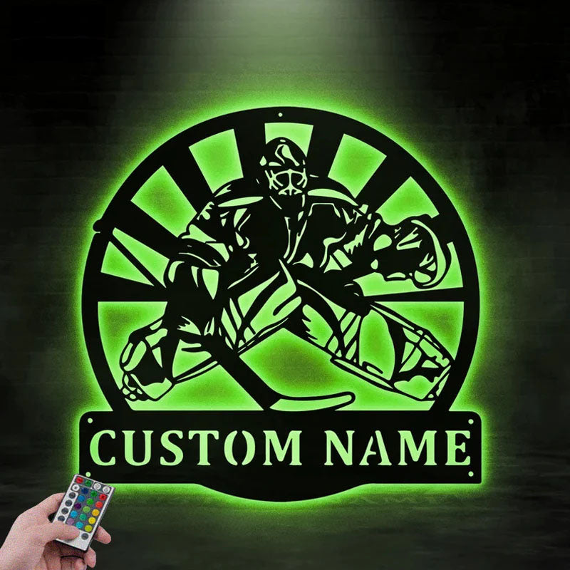 Personalized Hockey Goalie Name Sign, Metal Wall Signs With RGB Led Light
