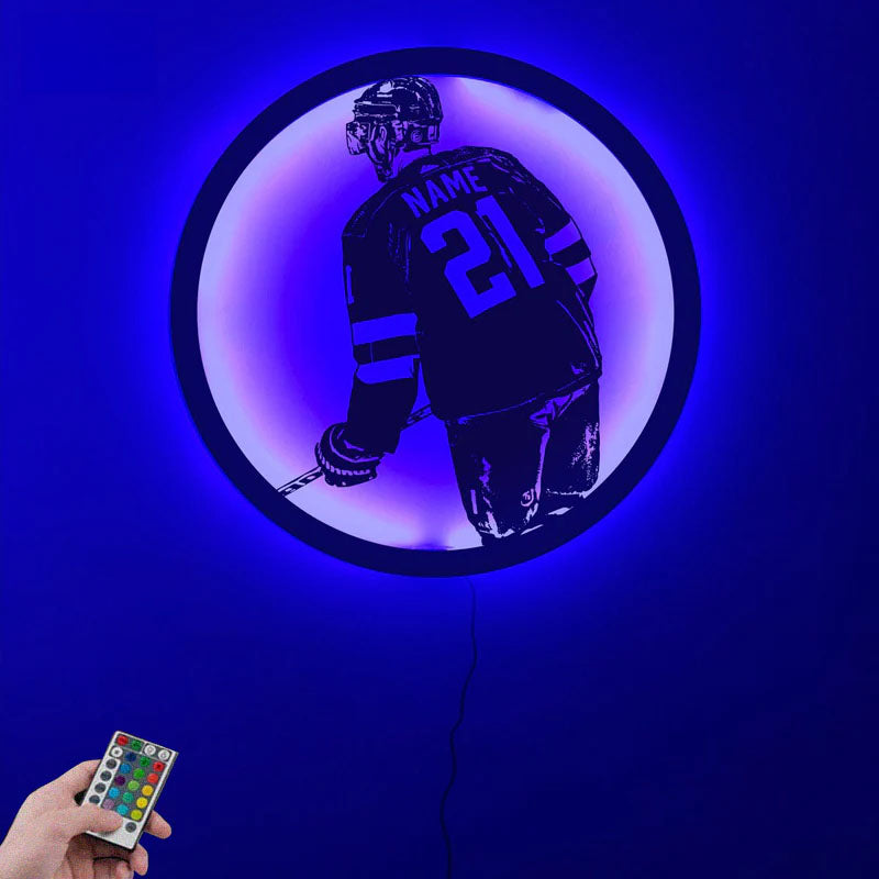 Personalized Ice Hockey LED Metal Sign Wall Decor, Metal Wall Signs With RGB Led Light