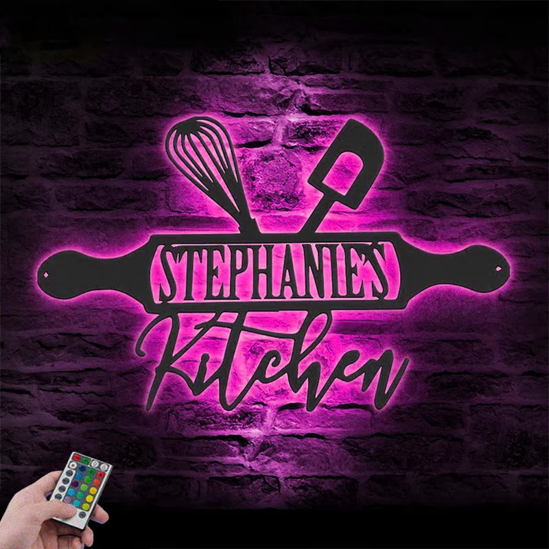 Personalized Kitchen Metal Wall Signs With RGB Led Light