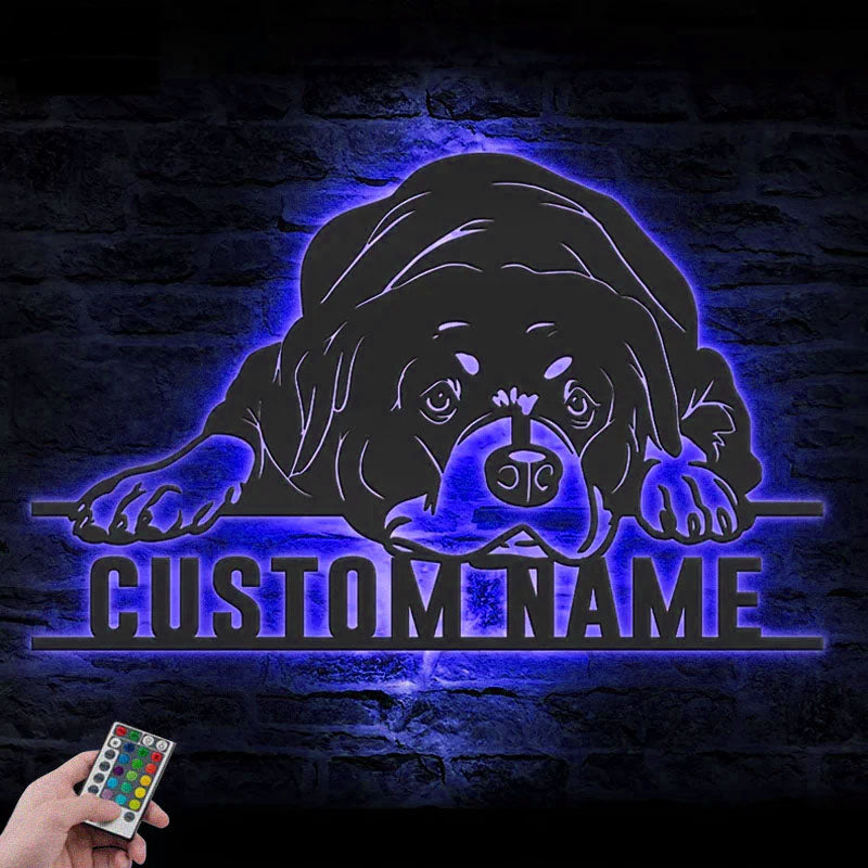 Personalized Lazy Rottweiler, Metal Wall Signs With RGB Led Light