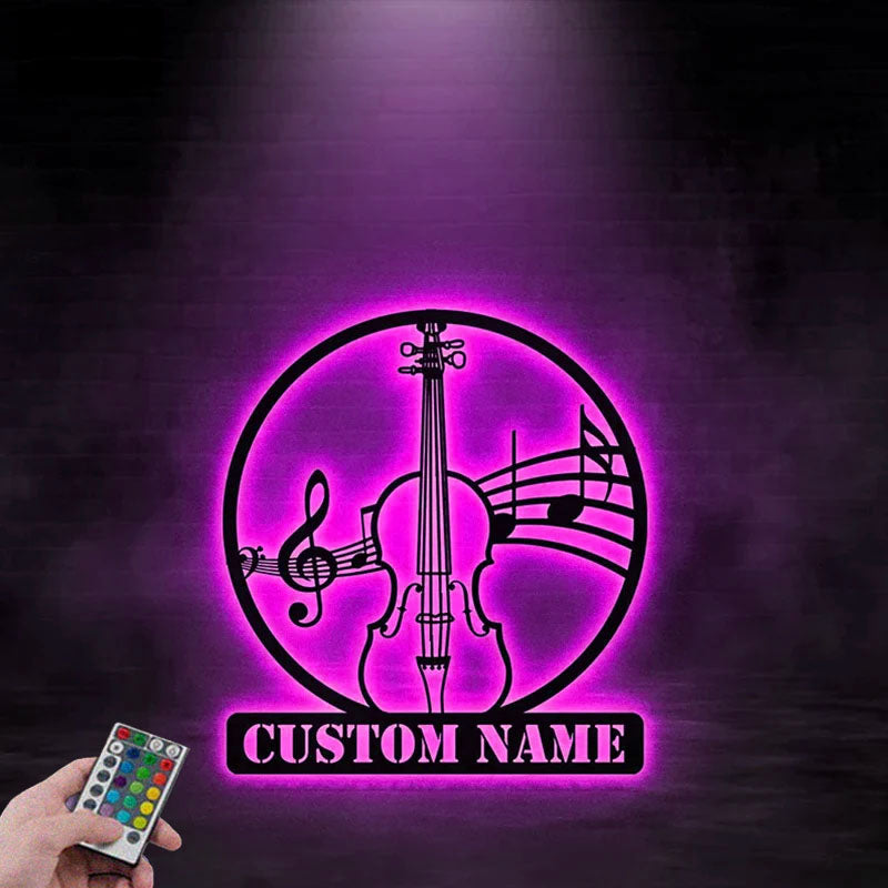 Personalized Light Up Acoustic Guitar Name Metal Wall Signs With RGB Led Light