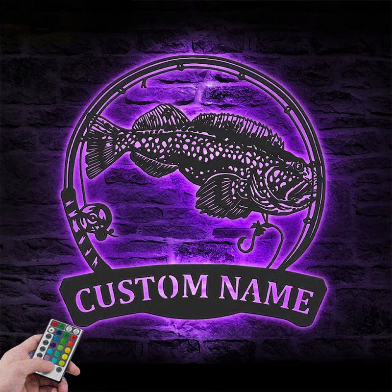 Personalized Lingcod Fishing Metal Wall Signs With RGB Led Light