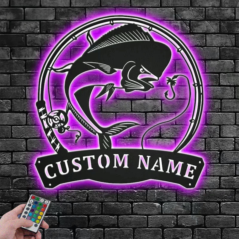 Personalized MahiMahi Fish Metal Wall Signs With RGB Led Light