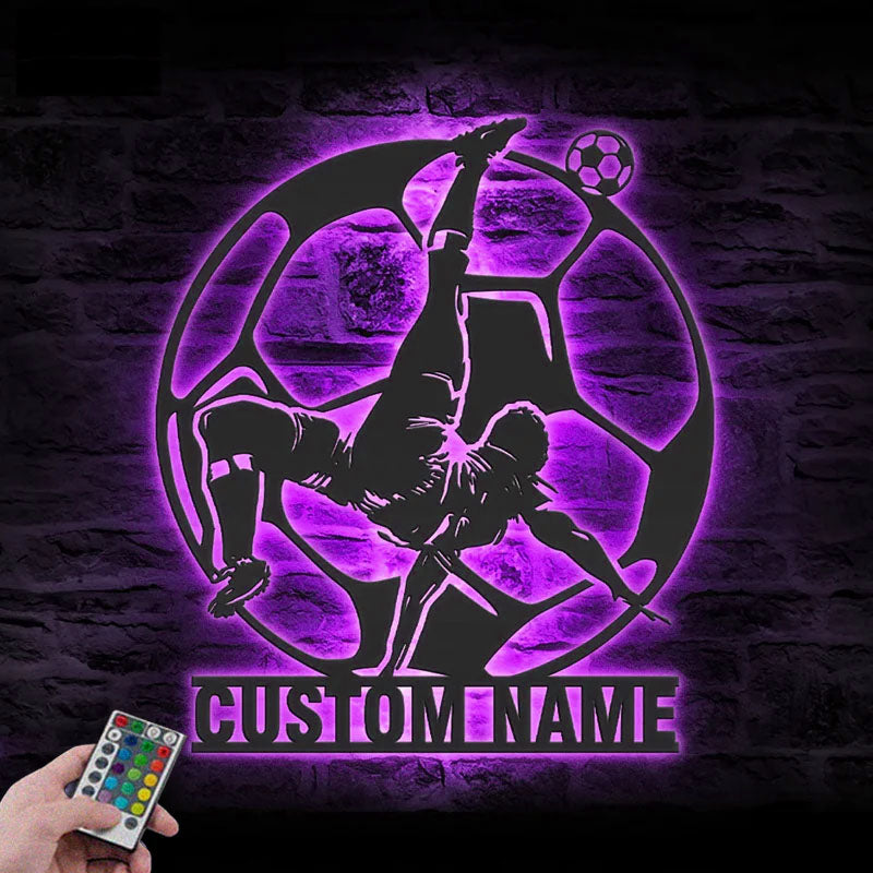 Personalized Man Soccer, Metal Wall Signs With RGB Led Light