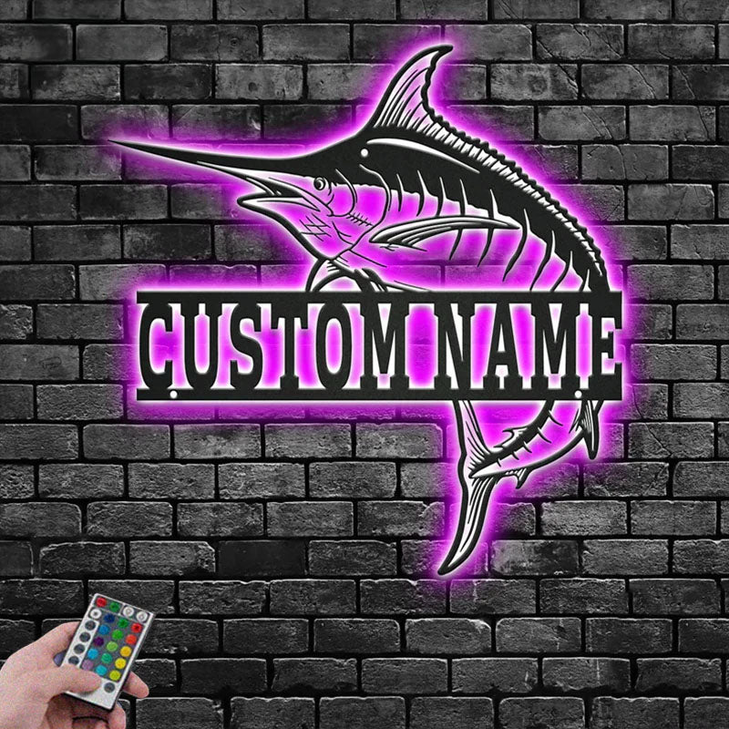 Personalized Marlin Fish Metal Wall Art Sign Decoration For Room With LED Light