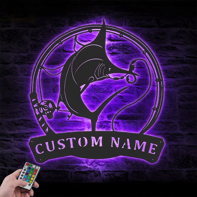 Personalized Marlin Fishing Metal Wall Signs With RGB Led Light