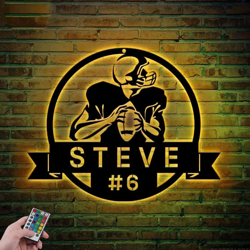 Personalized Metal Football Wall Art, Metal Wall Signs With RGB Led Light