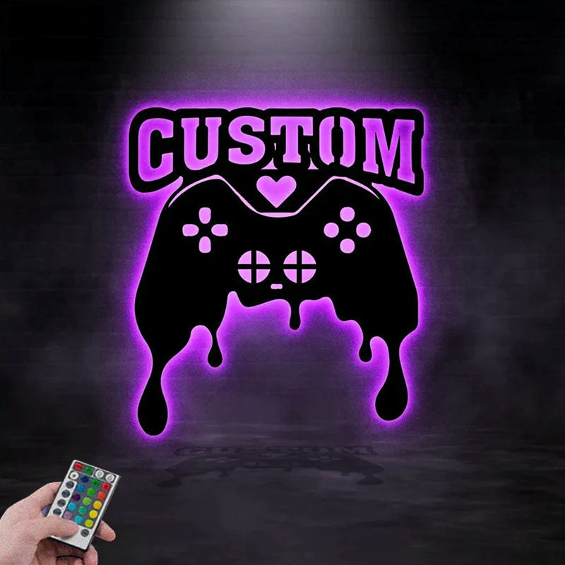 Personalized Metal Game Zone Sign, Metal Wall Signs With RGB Led Light