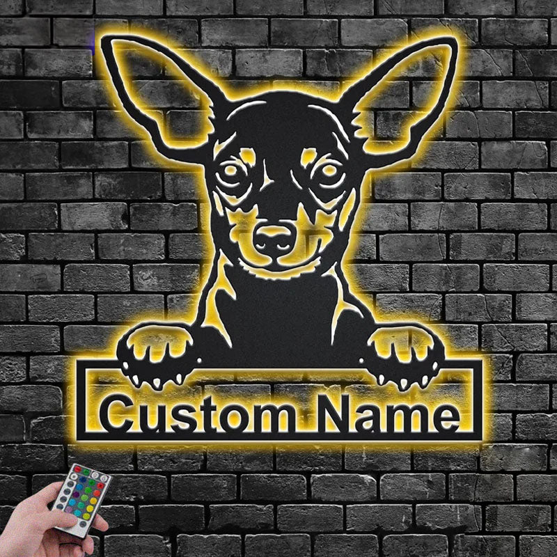 Personalized Miniature Pinscher Dog, Metal Wall Signs With RGB Led Light