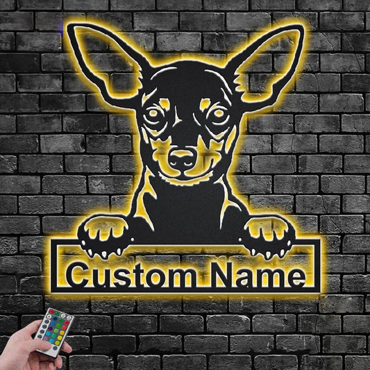Personalized Miniature Pinscher Dog, Metal Wall Signs With RGB Led Light