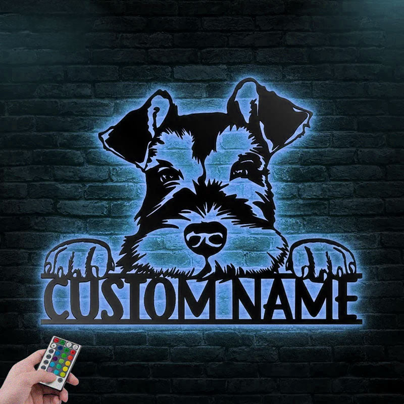 Personalized Miniature Schnauzer Dog, Metal Wall Signs With RGB Led Light