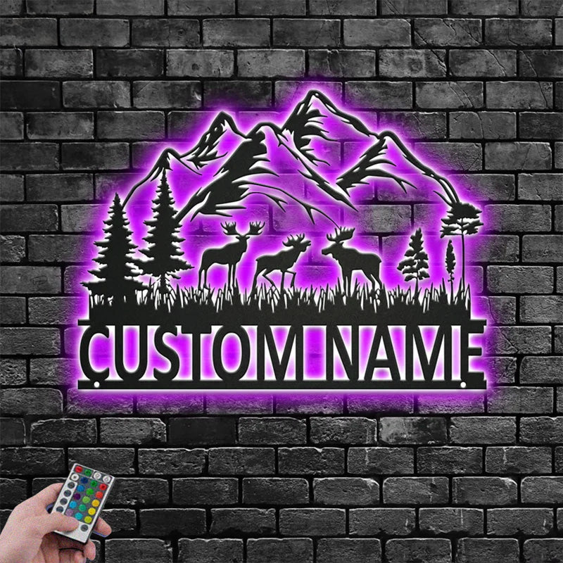 Personalized Moose MoutainMetal Wall Signs With RGB Led Light