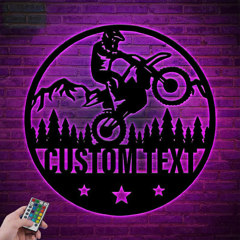 Personalized Motocross Biker Metal Wall Signs With RGB Led Light