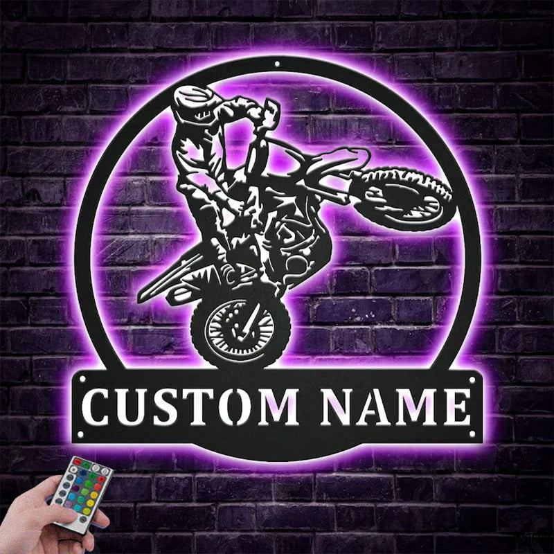 Personalized Motocross Biker Wall Hanging Metal Wall Signs With RGB Led Light