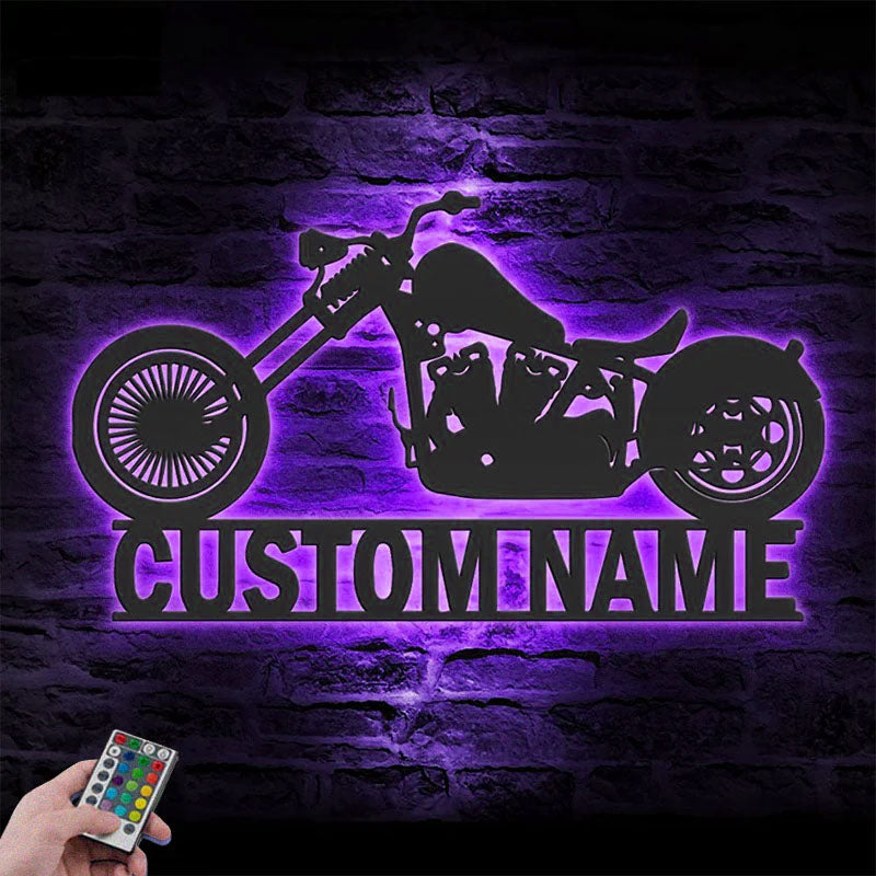 Personalized Motocross Biker, Metal Wall Signs With RGB Led Light