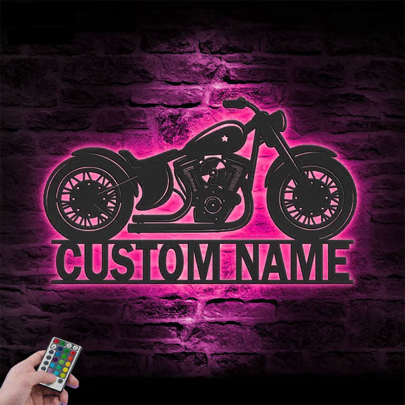 Personalized Motocross Biker, Metal Wall Signs With RGB Led Light