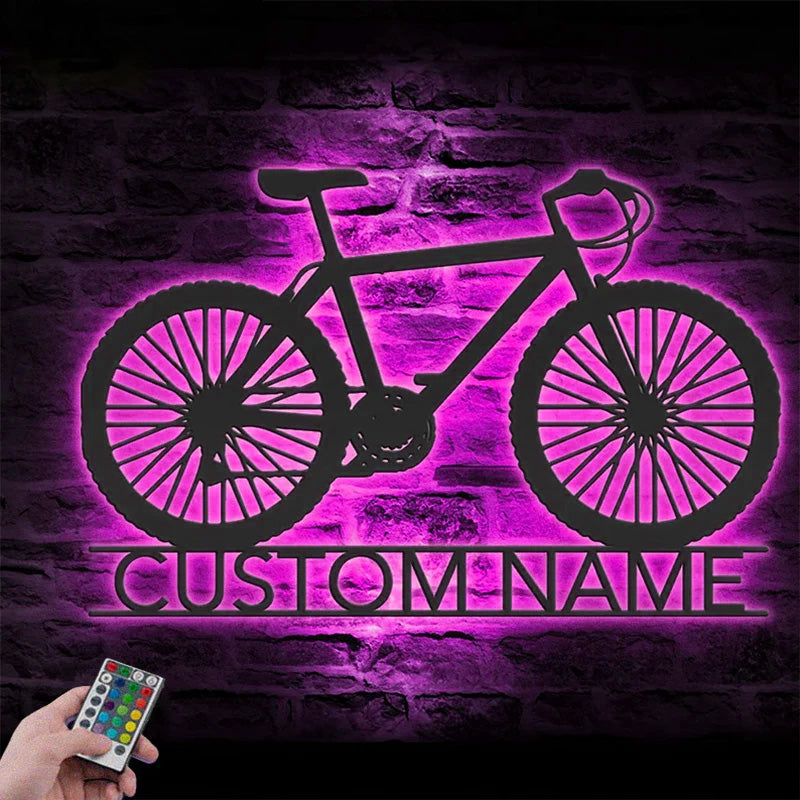 Personalized Mountain Bike Metal Wall Signs With RGB Led Light