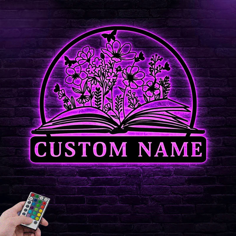 Personalized Name Book Lover Metal Wall Signs With RGB Led Light