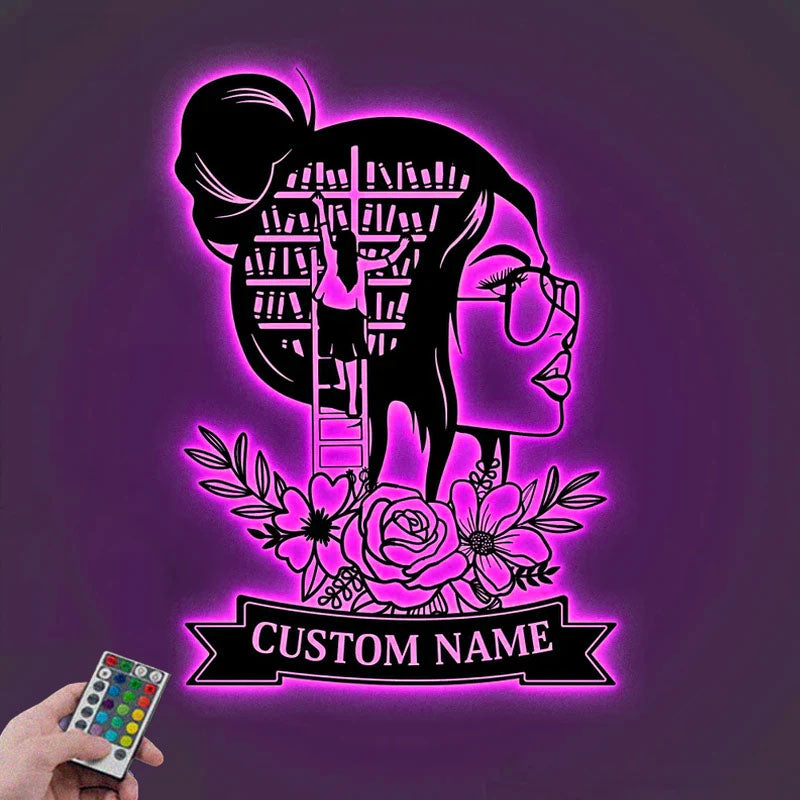 Personalized Name Book Lover, Metal Wall Signs With RGB Led Light
