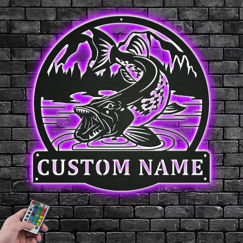 Personalized Northern Pike Fish Metal Wall Signs With RGB Led Light