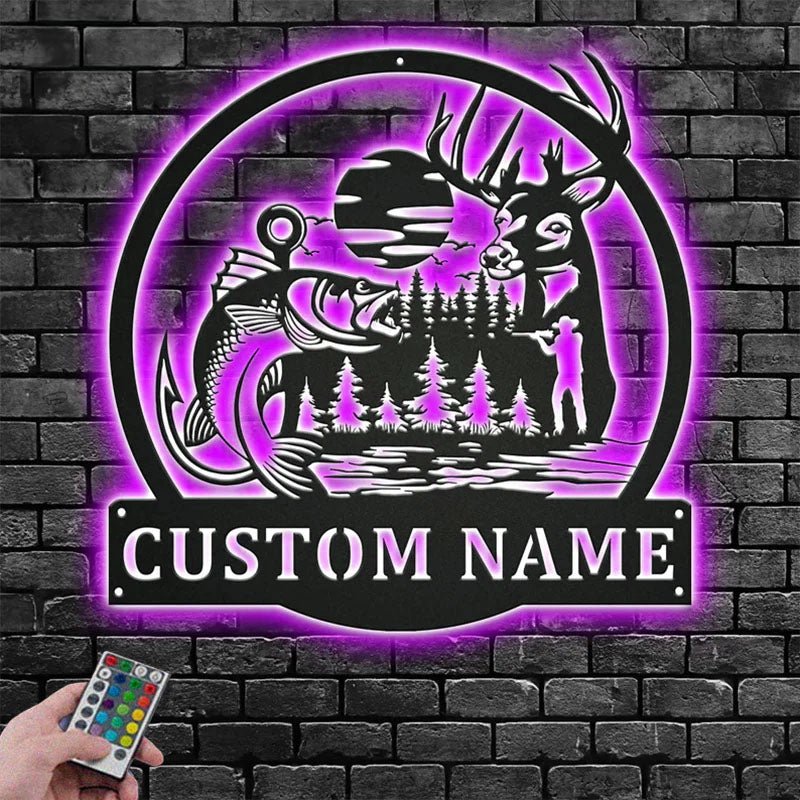 Personalized Outdoor Hunting Metal Wall Signs With RGB Led Light