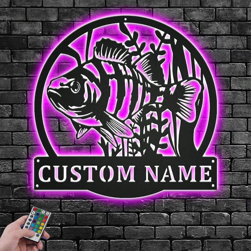 Personalized Perch Fish Metal Wall Signs With RGB Led Light