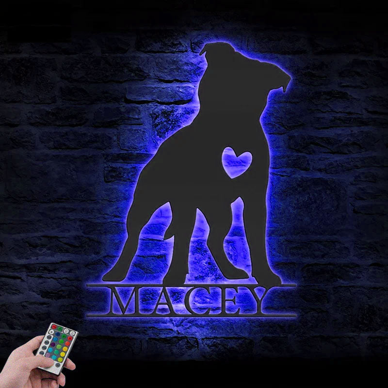 Personalized Pitbull, Metal Wall Signs With RGB Led Light