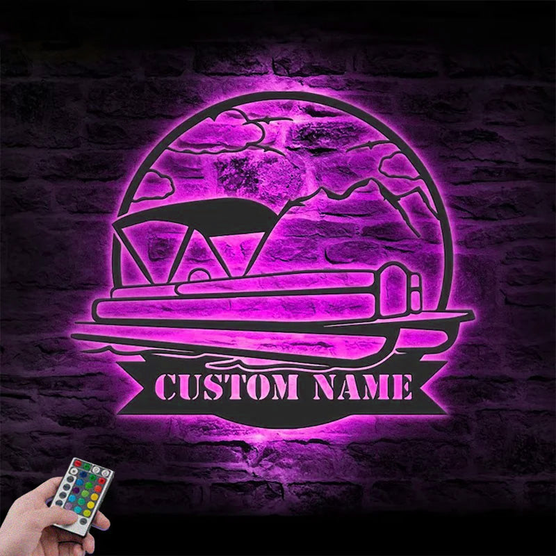 Personalized Pontoon Lake House Metal Wall Signs With RGB Led Light
