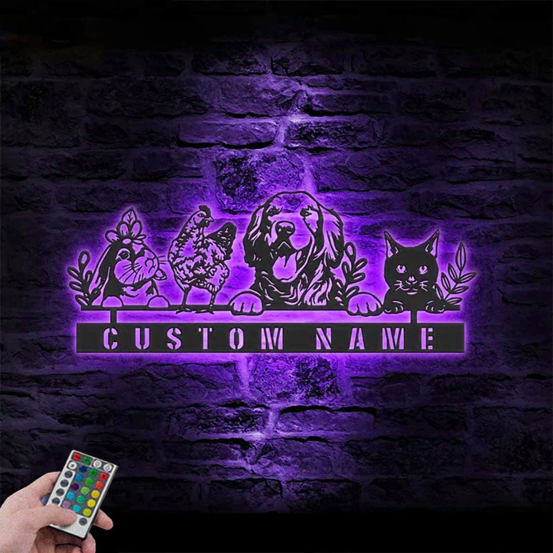 Personalized Rabit Chicken Dog Cat Farm Farmhouse Metal Wall Signs With RGB Led Light