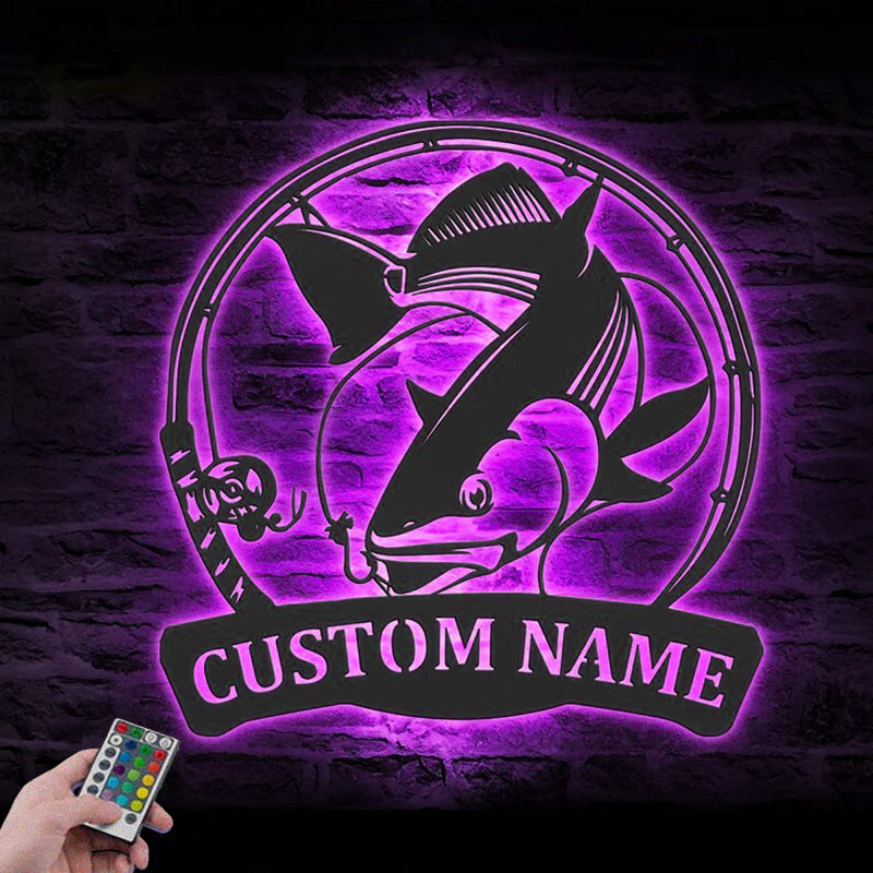 Personalized Red Drum Fishing Metal Wall Signs With RGB Led Light