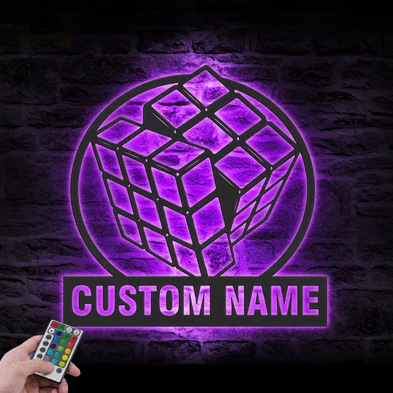 Personalized Rubik's Cube Metal Wall Signs With RGB Led Light