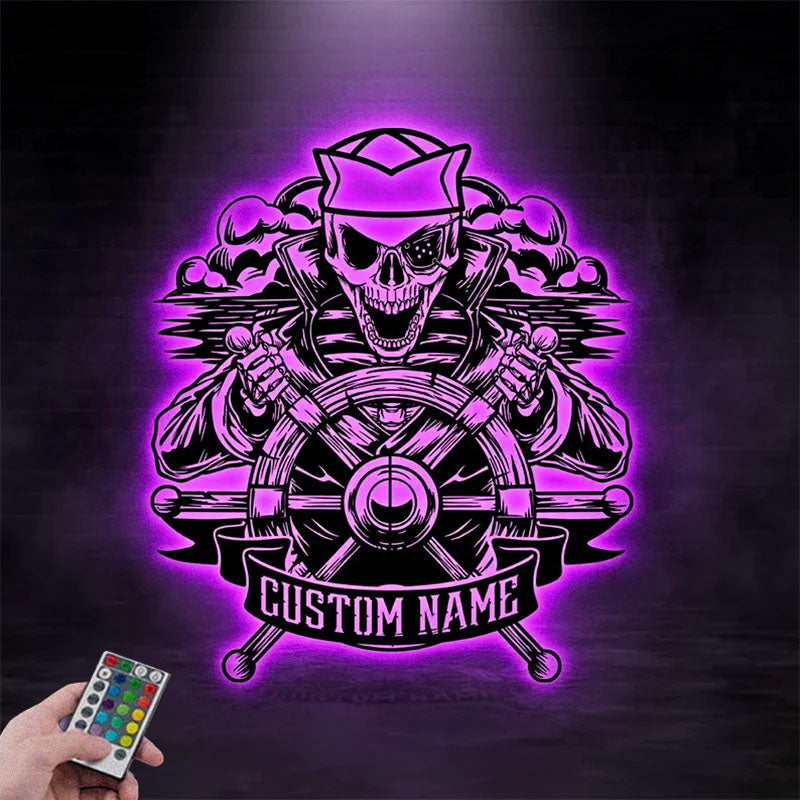 Personalized Sailor Skull Muscle Veteran Metal Wall Signs With RGB Led Light