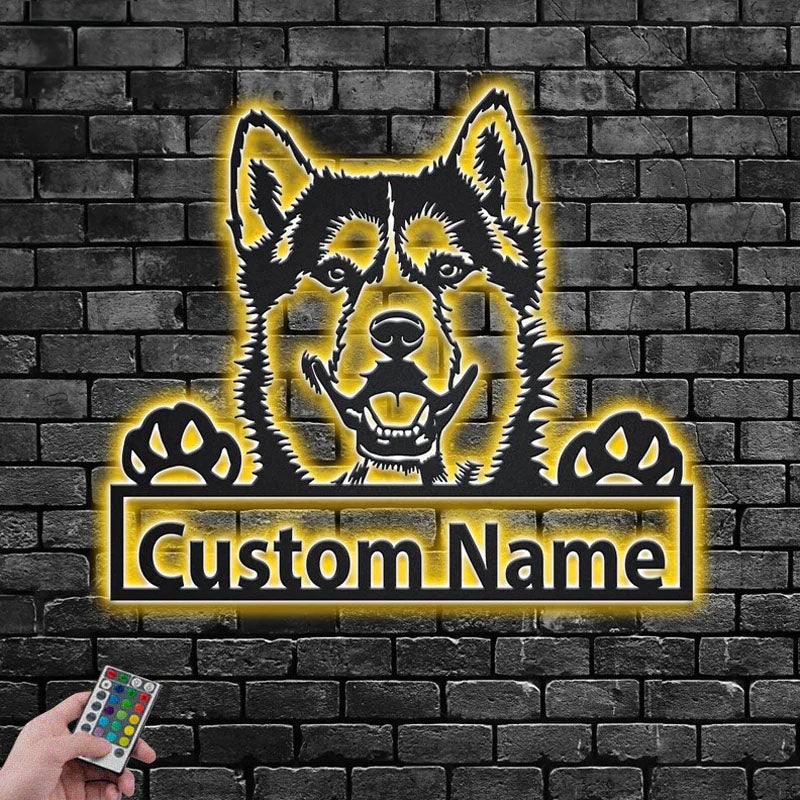 Personalized Siberian Husky, Metal Wall Signs With RGB Led Light
